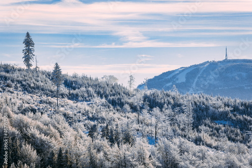 Panoramic snowy view mountains during winter time © leszekglasner