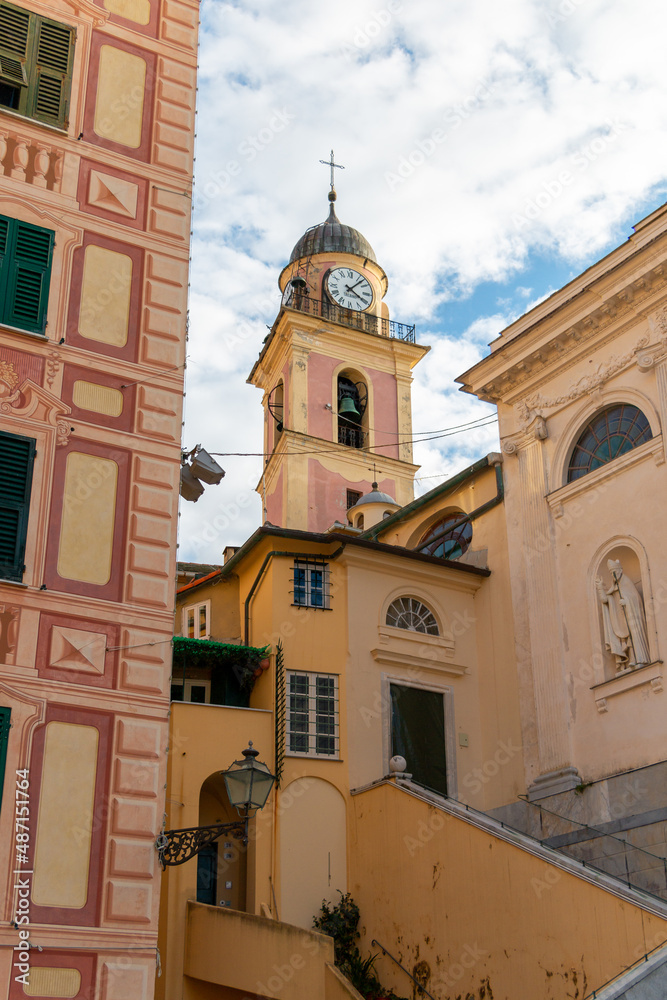 the bell tower of the basilica of Santa Maria Assunta in Camogli.