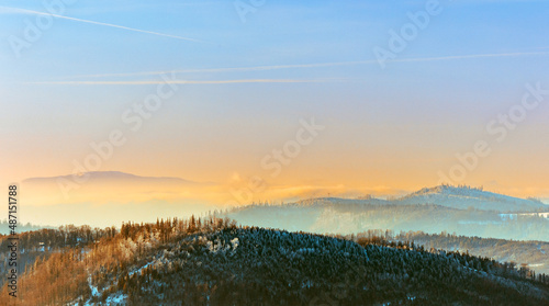 Morning dawn mountains landscape panorama © leszekglasner