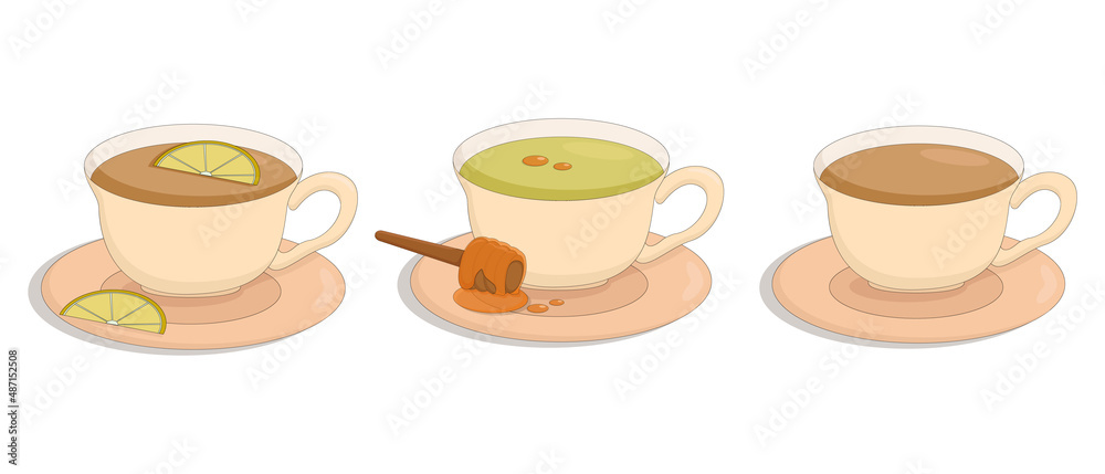 three mugs of black and green fragrant tea three mugs of black and green fragrant tea