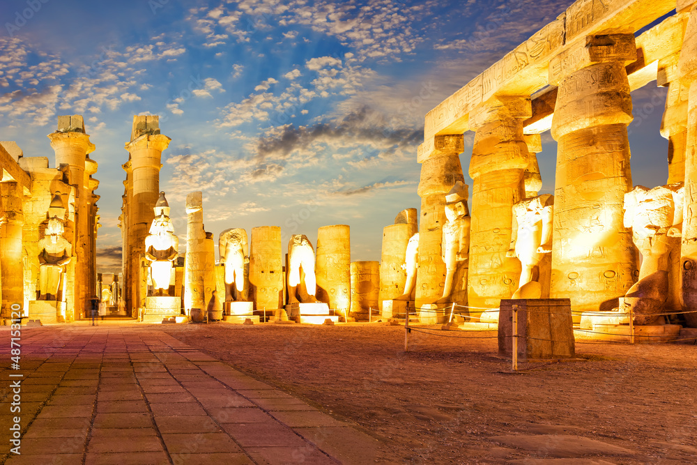 First pylon ruins at sunset, Luxor temple, Egypt