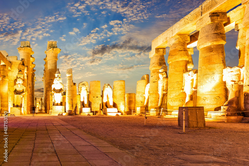 Obraz na płótnie First pylon ruins at sunset, Luxor temple, Egypt w salonie