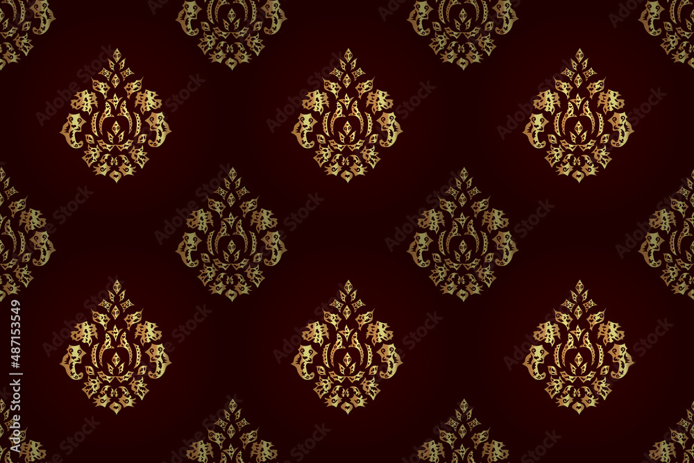 seamless raster pano pattern with vintage golden elements