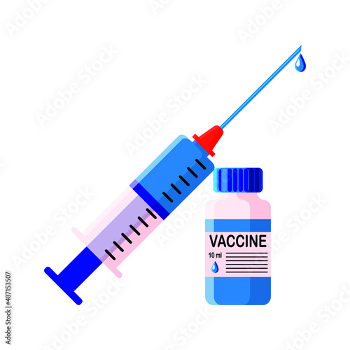 The concept of vaccination against coronavirus and other strains of the virus. Syringe with needle and injection vial. Influenza virus precautions. Medicines and pharmacy. Vector.