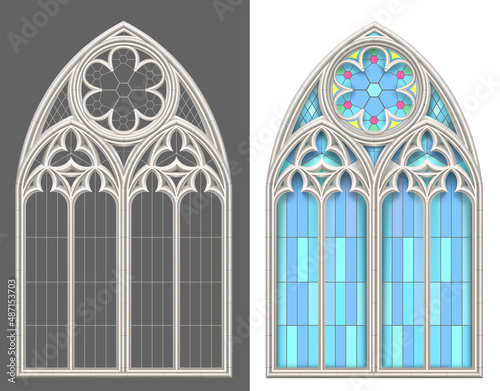 Medieval Gothic stained glass window vector set