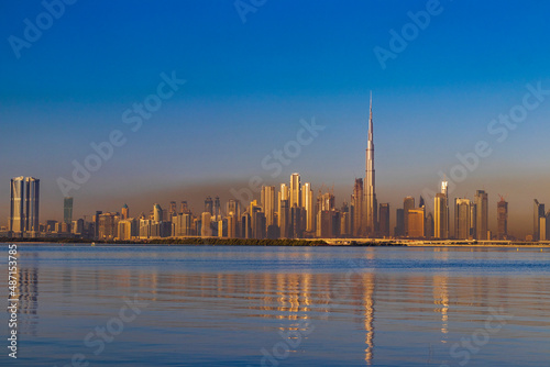 Dubai, UAE - 02.11.2022 - View of Dubai skyline, shot made from Dubai creek harbor. City