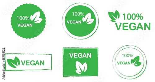 Flat vegan icons on white background. Bio, ecology, organic logos and badges, label, tag. Vector illustration design