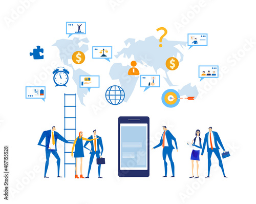 Busy business people working, having a meeting, negotiating the deal. Business concept illustration.