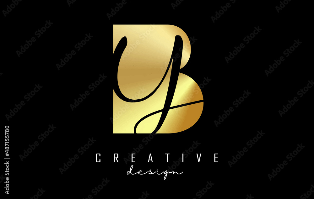 Golden letters BY Logo with a minimalist design and negative space. Letters B and Y with geometric and handwritten typography. Golden letters BY Logo with a minimalist design and negative space. Letters B and Y with geometric and handwritten typography.