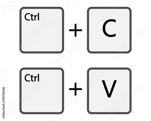 Ctrl C, Ctrl V keyboard buttons, copy and paste key shortcut. Black and white computer icons. Vector illustration