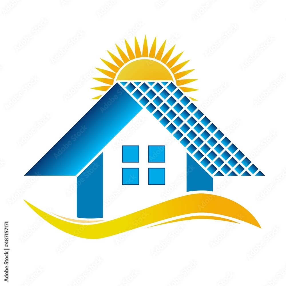 Solar panel sun logo template - save energy, green power and natural ...