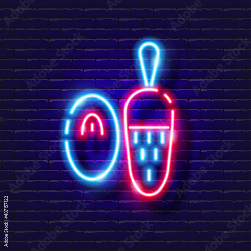 Vibrating egg neon icon. Sex shop concept. Toys for adults. Gadgets for love. Vector sign for design, website, signboard, banner, advertisement.