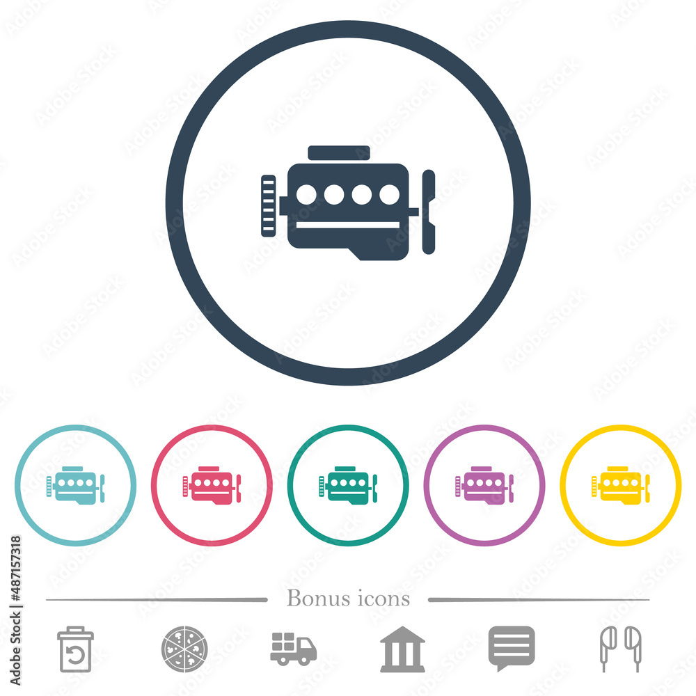 Check engine symbol flat color icons in round outlines Check engine symbol flat color icons in round outlines