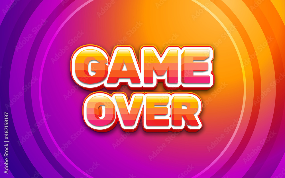 Game text, game over colorful cartoon style 3d editable text effect.