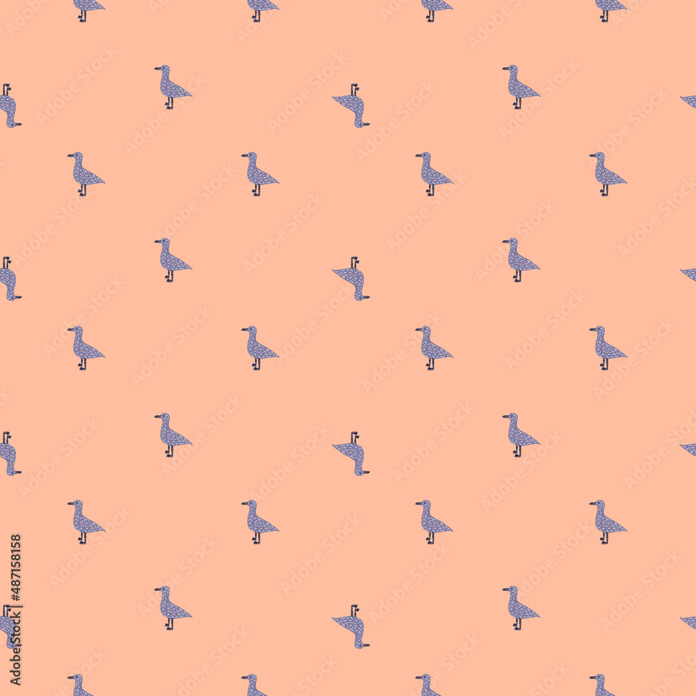 Seagulls standing seamless pattern. Background of sea birds.