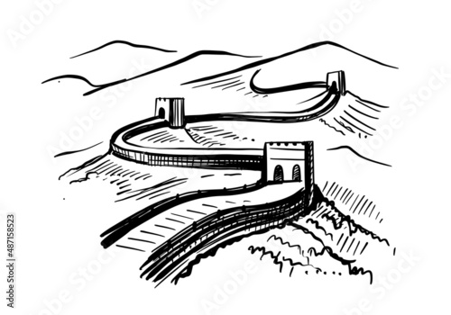 Great Wall of China sketch vector