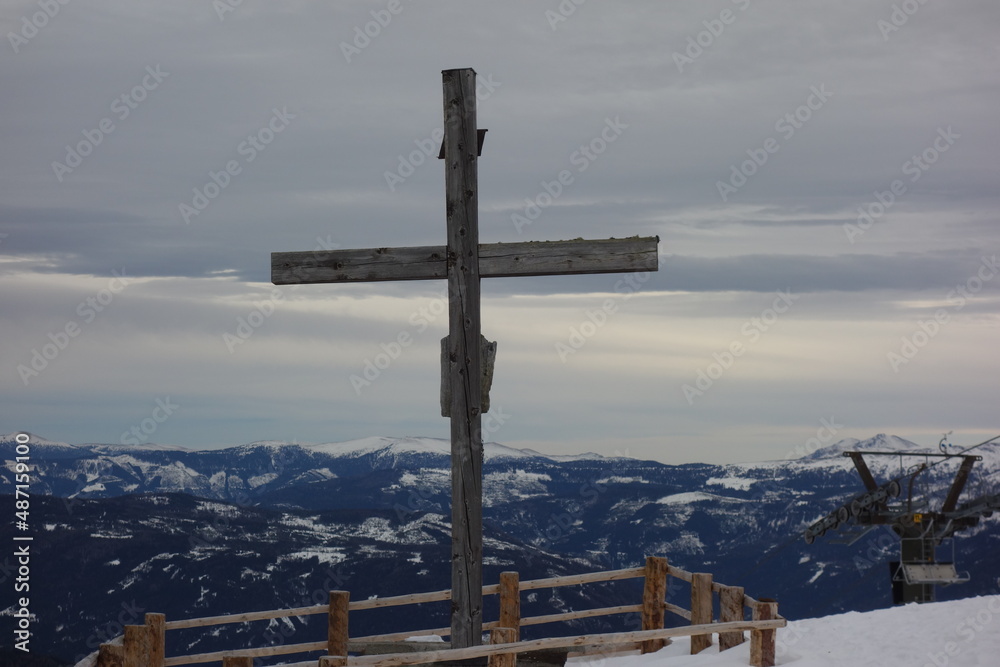 summit cross as religious symbol on mountain top summit cross as religious symbol on mountain top