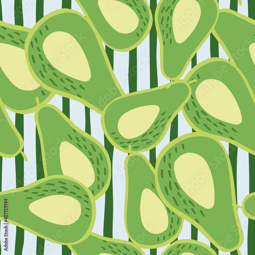 Doodle avocado seamless pattern. Hand drawn botanical backdrop.
