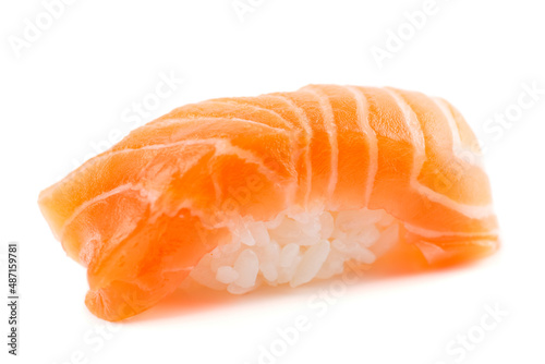 One salmon sushi isolated on white