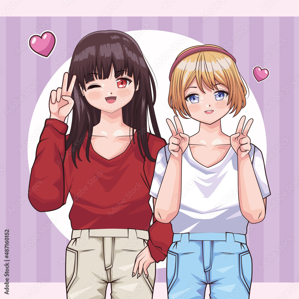 girls couple anime style