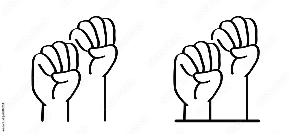 Hand up, protest symbol. Cartoon hands icon or pictogram. Vector ...