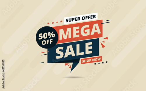 Super Offer Mega sale banner design template with 3d editable text effect