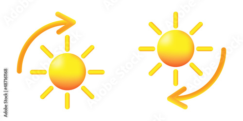 3D cartoon icon the weather forecast. Sunrise and sunset. Vector illustration.