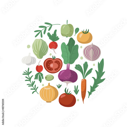 Farm fresh vegetables set of clip art hand drawn in flat style, isolated vector illustration