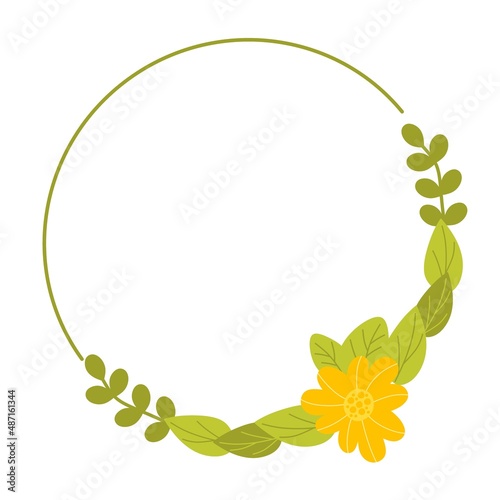 Round frame with willow tulips and leaves. Vector illustration in a flat style isolated on a white background