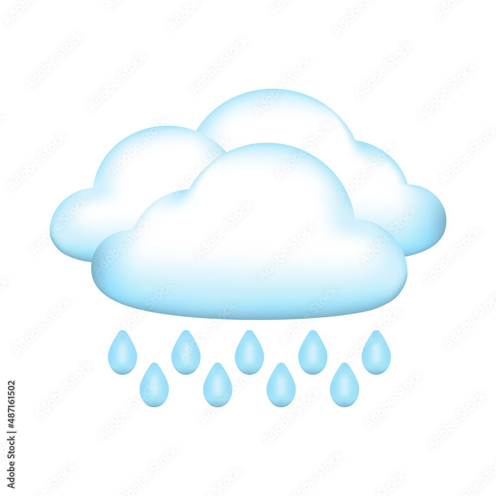 3D cartoon icon the weather forecast. Heavy rain. Vector illustration. 3D cartoon icon the weather forecast. Heavy rain. Vector illustration.
