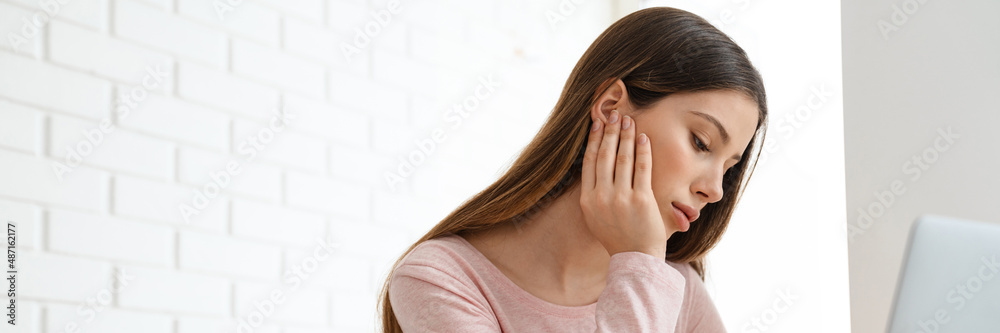 Happy young white woman wearing lounge Happy young white woman wearing lounge
