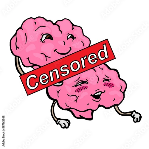Censored sticker of brain character vector illustration