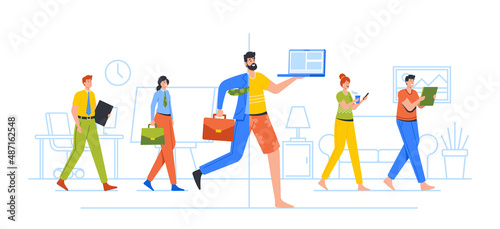 Hybrid Work After Covid-19 Crisis, Employee Characters Choice to Work Remotely From Home, Business Men and Women