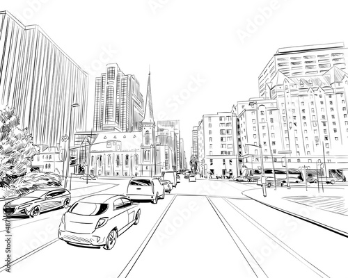 Ottawa. Canada. Hand drawn. Unusual Street sketch, vector illustration © romanya