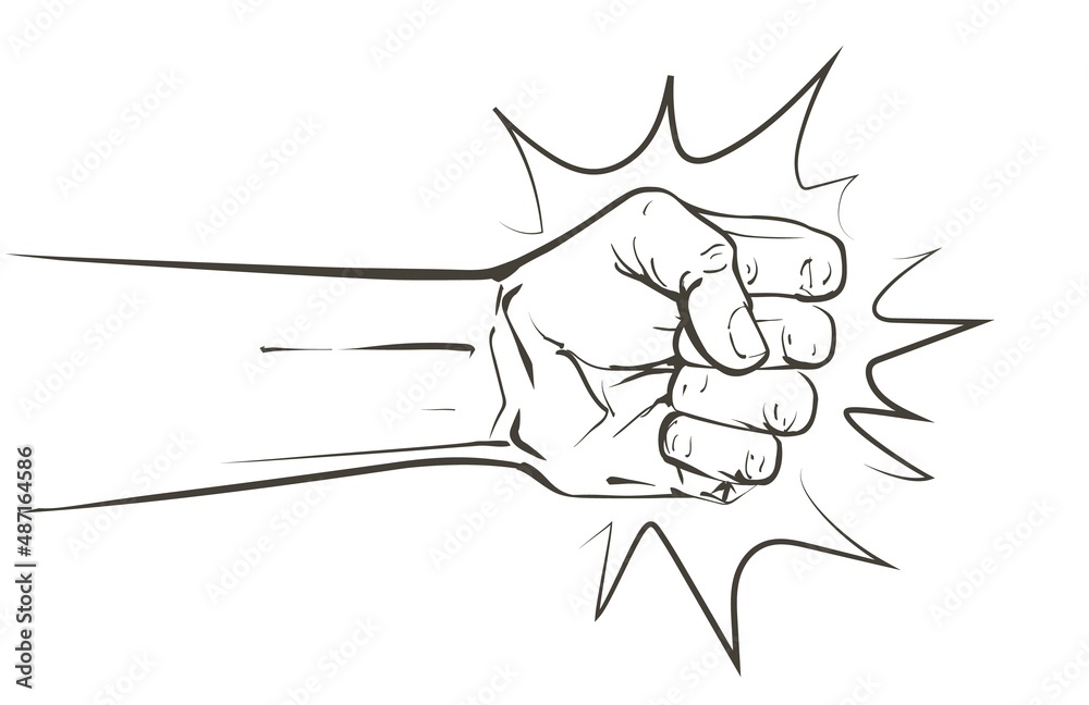Fist punching or hitting, forward punch.Sign, symbol, logo