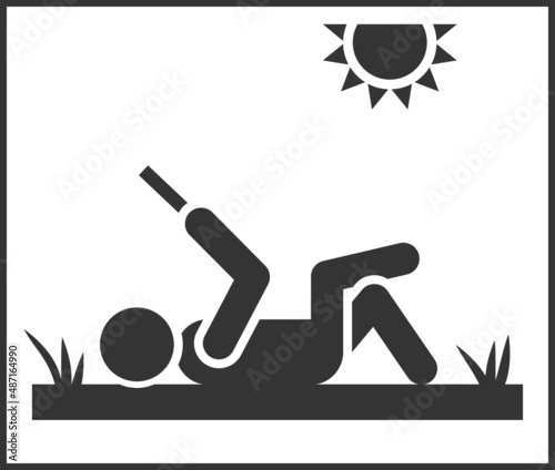 Pictogram sunbathing on meadow with mobile phone