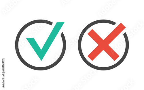 check box icon with checkmark icons green tick box and red cross, check list circle frame with yes and no icons