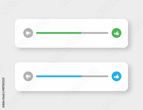 Like and dislike icons feedback counter slider with thumbs up and thumb down icon or rumble slide button for apps and website photo