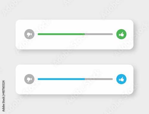 Like and dislike icons feedback counter slider with thumbs up and thumb down icon or rumble slide button for apps and website