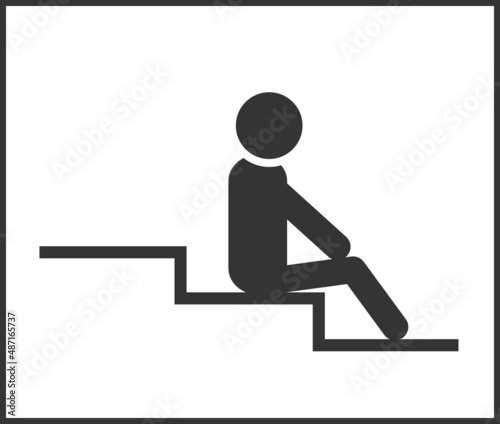 Pictogram from a stair case outside, men sits on a staircase
