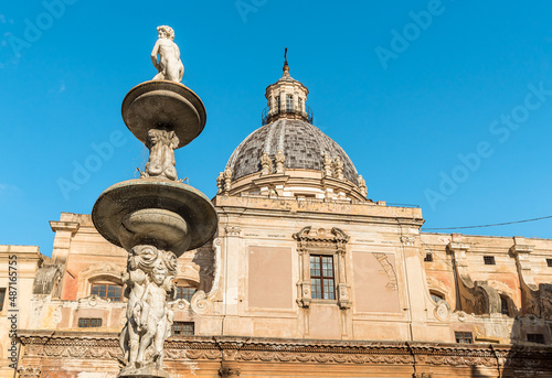 The Dome of the Saint Catherine church on the Pretoria square in Palermo, Sicily, Italy