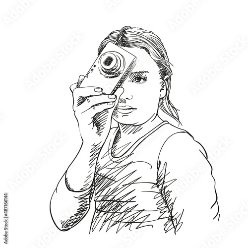 girl with compact camera sketch