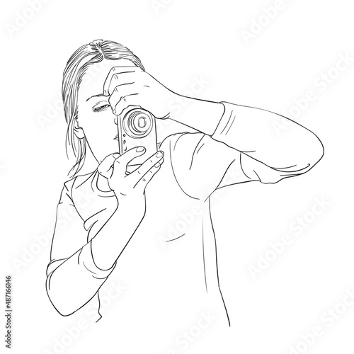 girl with compact camera sketch