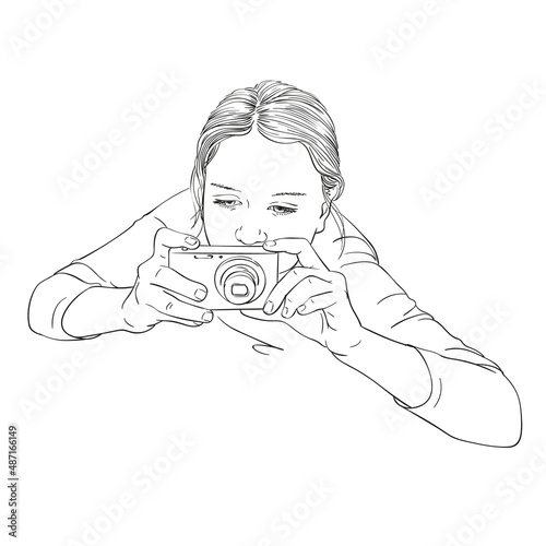 girl with compact camera sketch