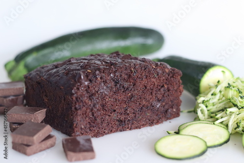 Zucchini chocolate cake. Moist double chocolate cake with grated zucchini, coco powder, chocolate and chocolate chips