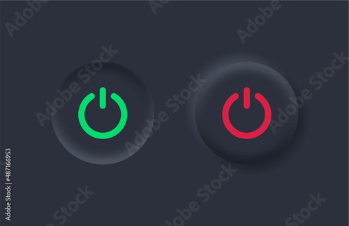 power icon button with neumorphism design. turn on off buttons - ui buttons interface black buttons