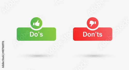 Dos and donts icons in circle frame - thumbs up or thumb down. Like or dislike - do's and don'ts frames - true or false - Dos and dont	
