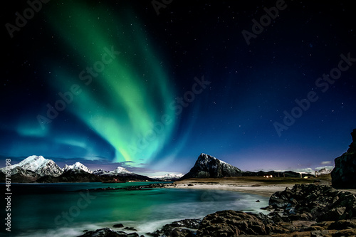 Northern Lights on sky in Lofoten islands © stein