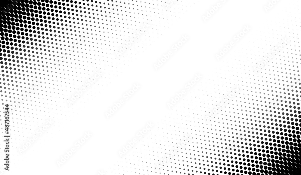 Halftone corner texture. Faded dot pattern for design prints. Bg abstract gradient. Black geometric background for overlay effect. Subtle patern. Digital polka. Dots gradation. Vector illustration - obrazy, fototapety, plakaty 
