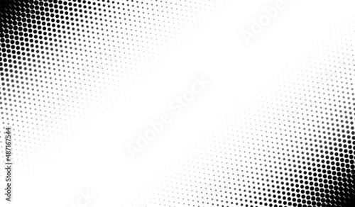 Halftone corner texture. Faded dot pattern for design prints. Bg abstract gradient. Black geometric background for overlay effect. Subtle patern. Digital polka. Dots gradation. Vector illustration